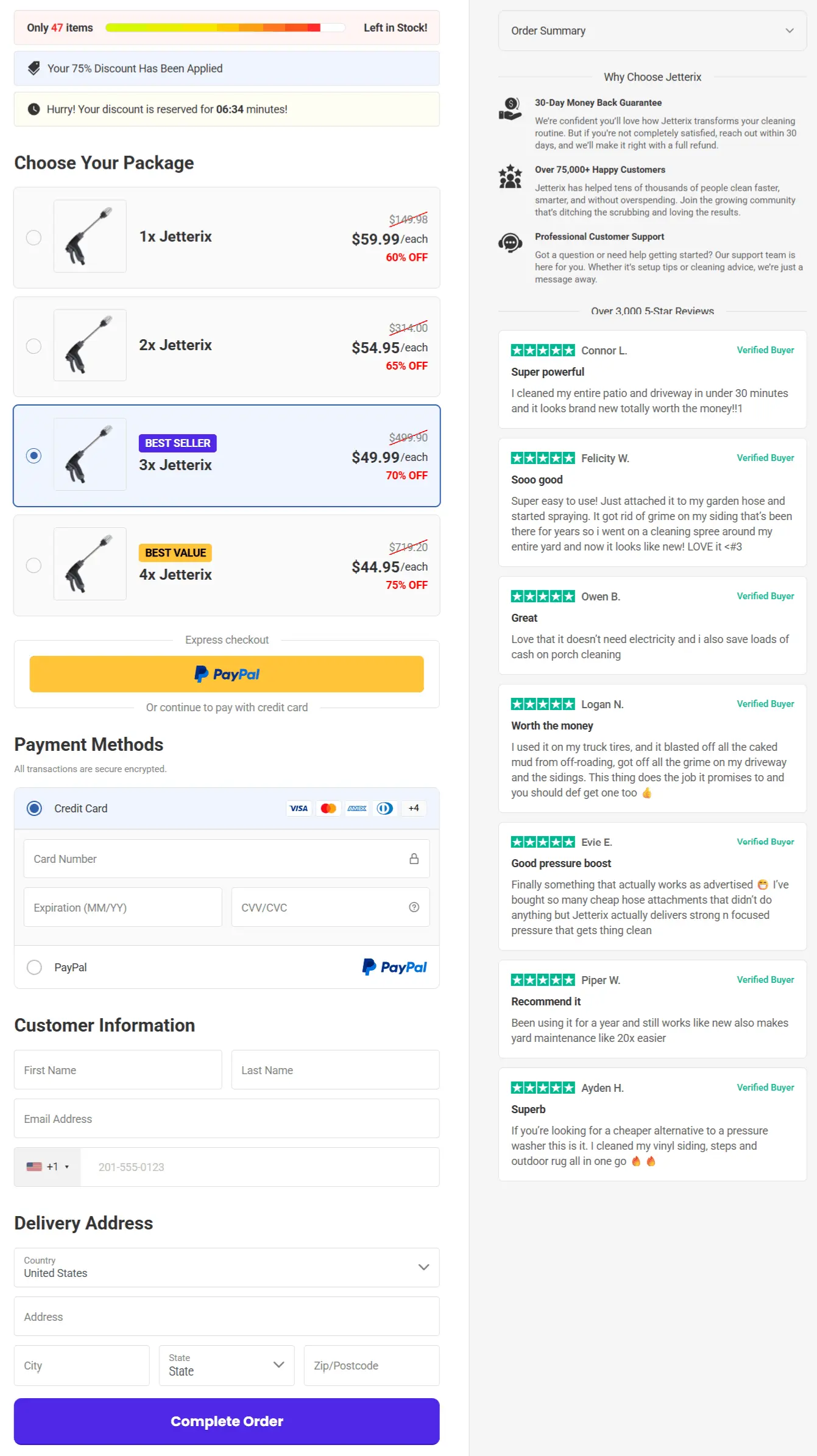 Jetterix secure checkout page